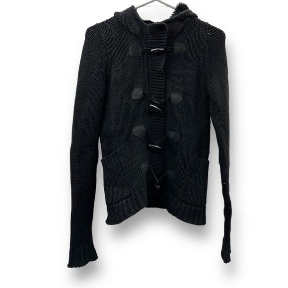 Theory Wool Cashmere Rabbit‎ Fur Black Knit Toggle Front Sweater Cardigan Sz XS - Picture 1 of 10